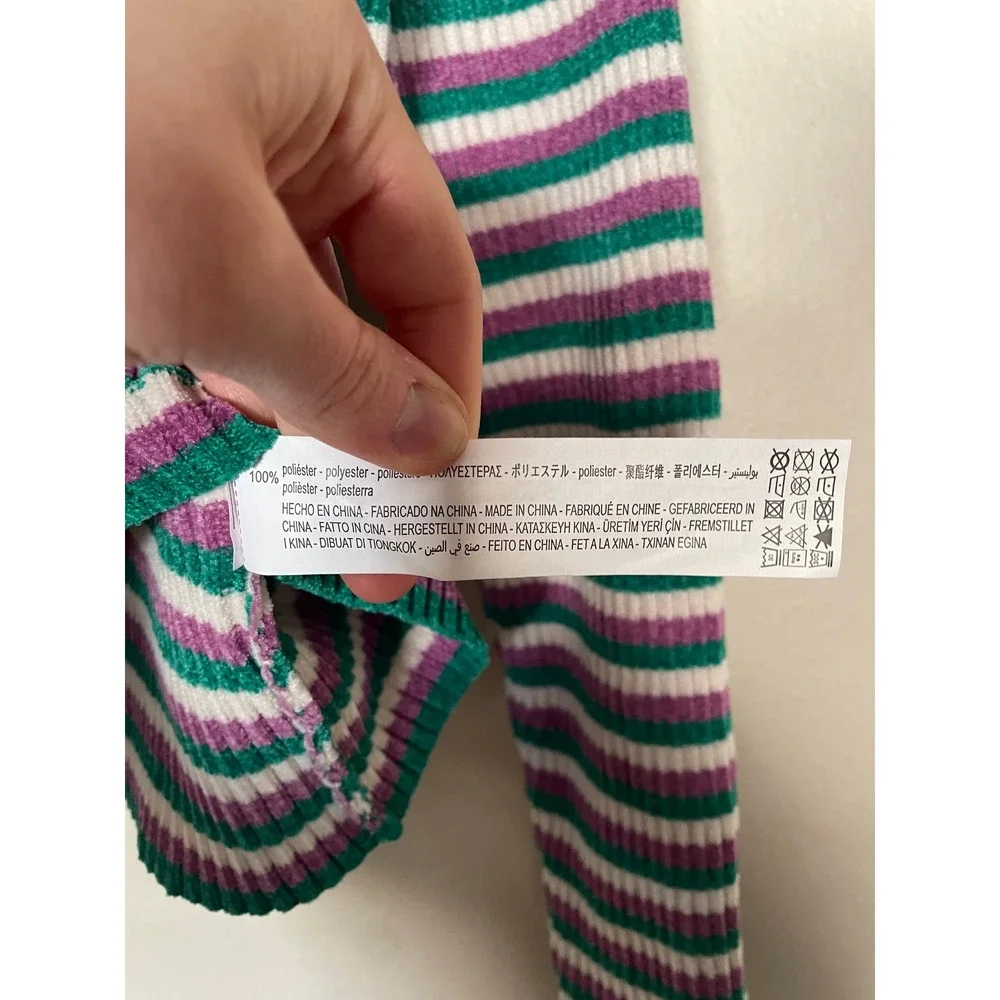 Zara Kids Girls Striped Long Sleeve Chunky Sweater Green Purple‎ 13-14 years Y2K
